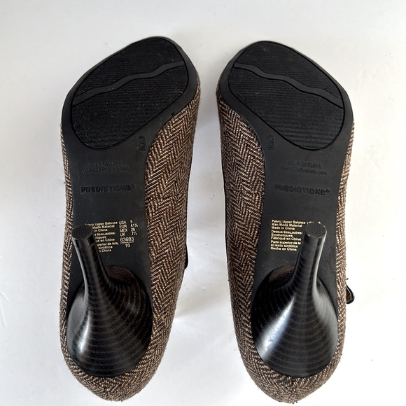 Prediction Brown Tweed Heels 90’s Peep Toe Size 9 Ankle Straps Office Walkable - Picture 8 of 9